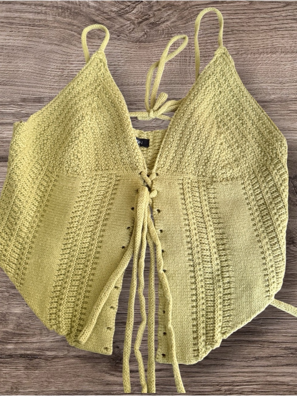 Papermoon Lime Green Knit Lace Up Tie Front Halter Crop Top Size M